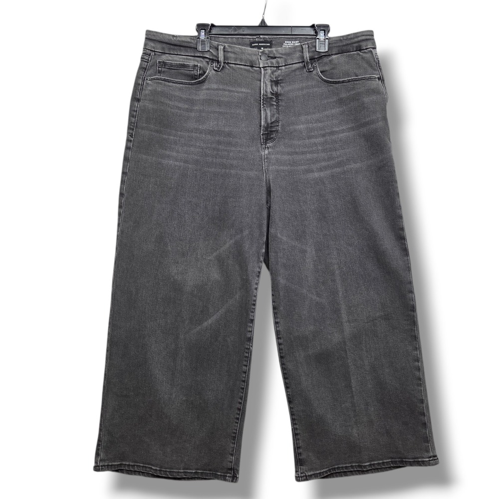 Good American Palazzo Crop Jeans Womens 18‎ Good Waist High Rise Wide Leg Gray